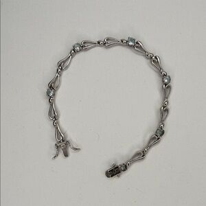 Sterling Silver 925 Blue Stone Heart Link Bracelet